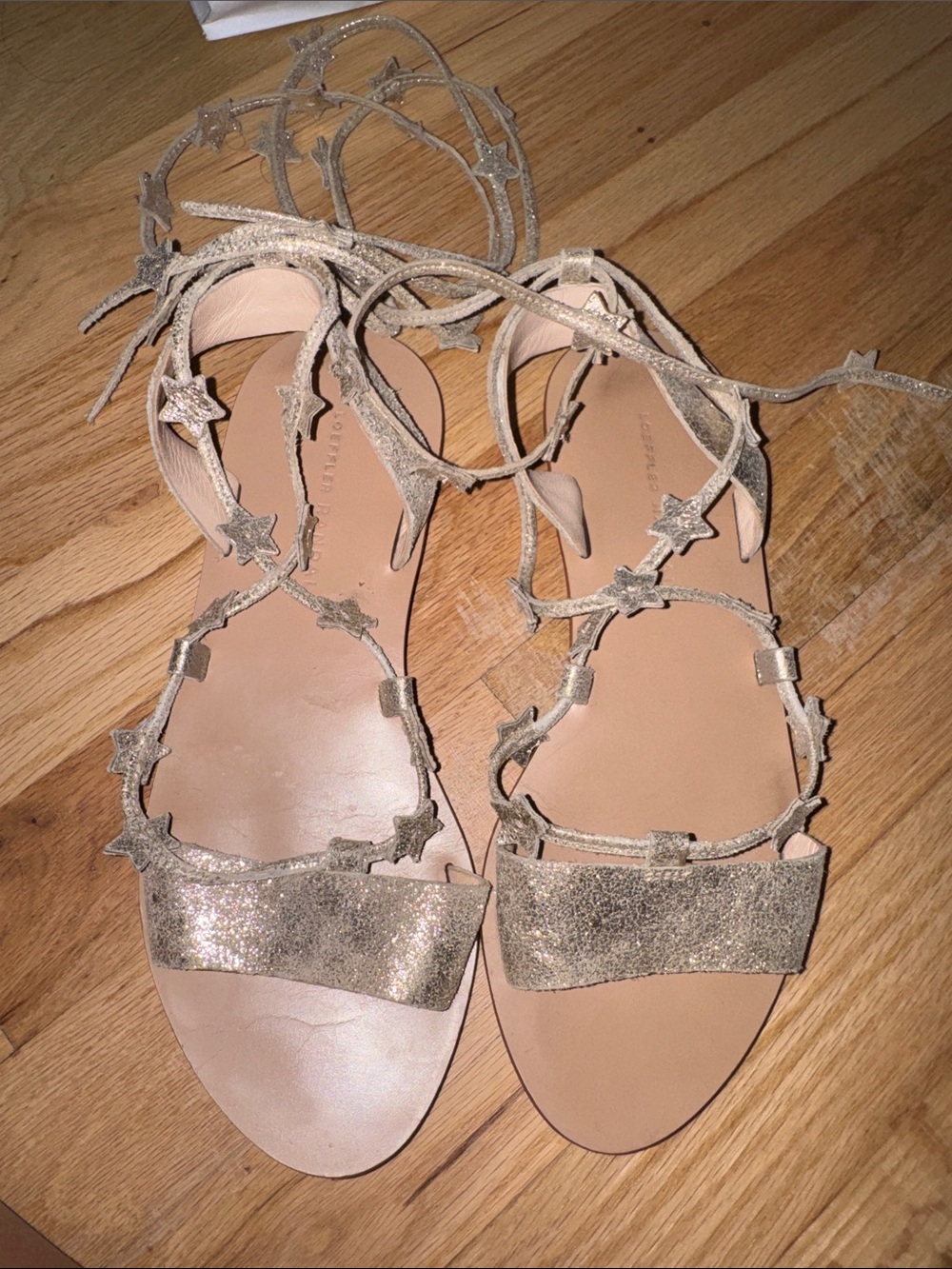 Loeffler Randall Glitter Star Lace-Up Sandals in Gold